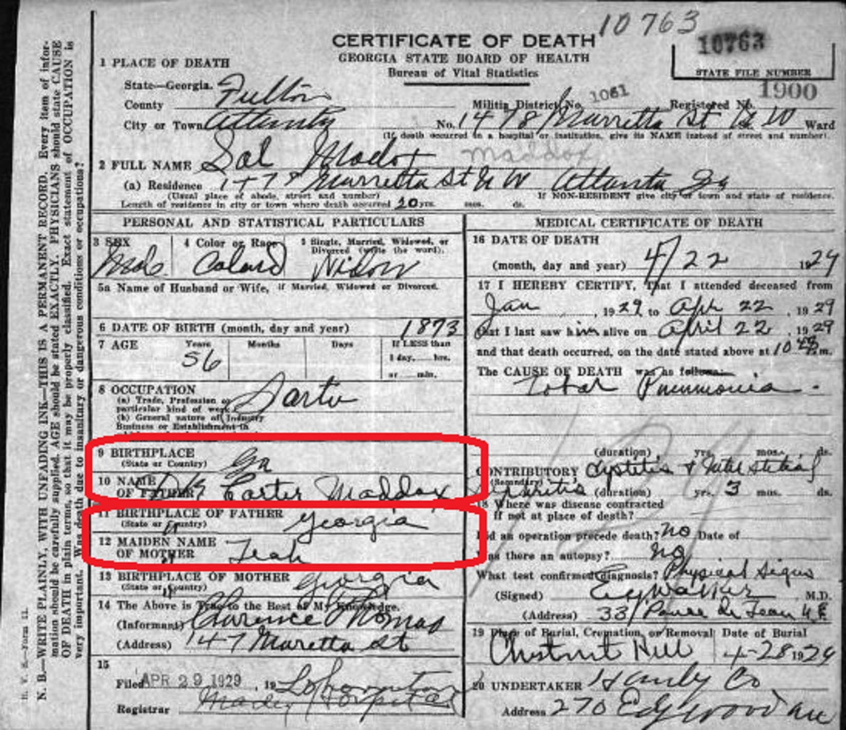 solomon maddox full death certificate (with Carter circled)