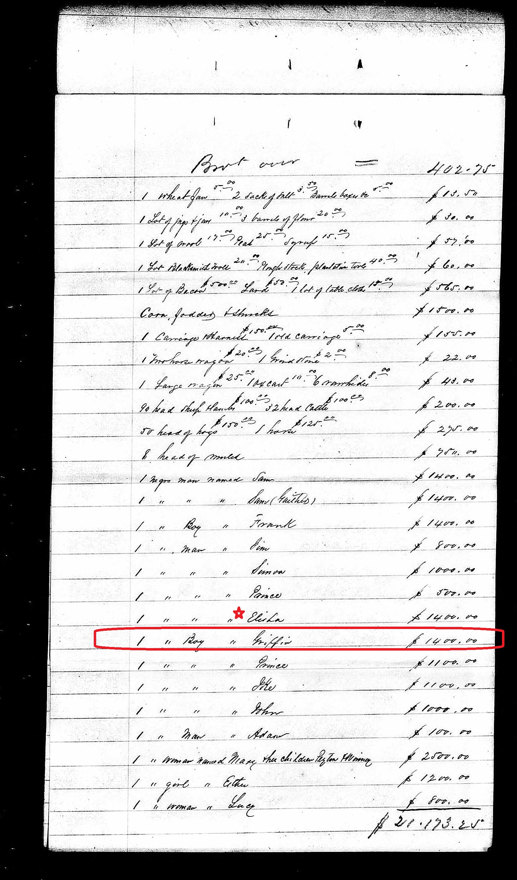 Inventoy List Jan 1860 - Elizabeth Ried p 2 - Griffin